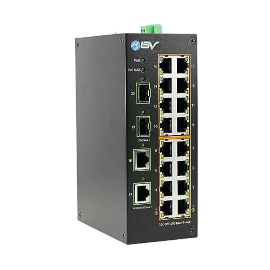 BV-Tech Industrial DIN Rail PoE Ethernet Switch - 16 Gigabit Ports, 2 SFP Uplinks, 190W PoE Budget for $250 BV-Tech Industrial DIN Rail PoE Ethernet Switch - 16 Gigabit Ports, 2 SFP Uplinks, 190W PoE Budget for $250