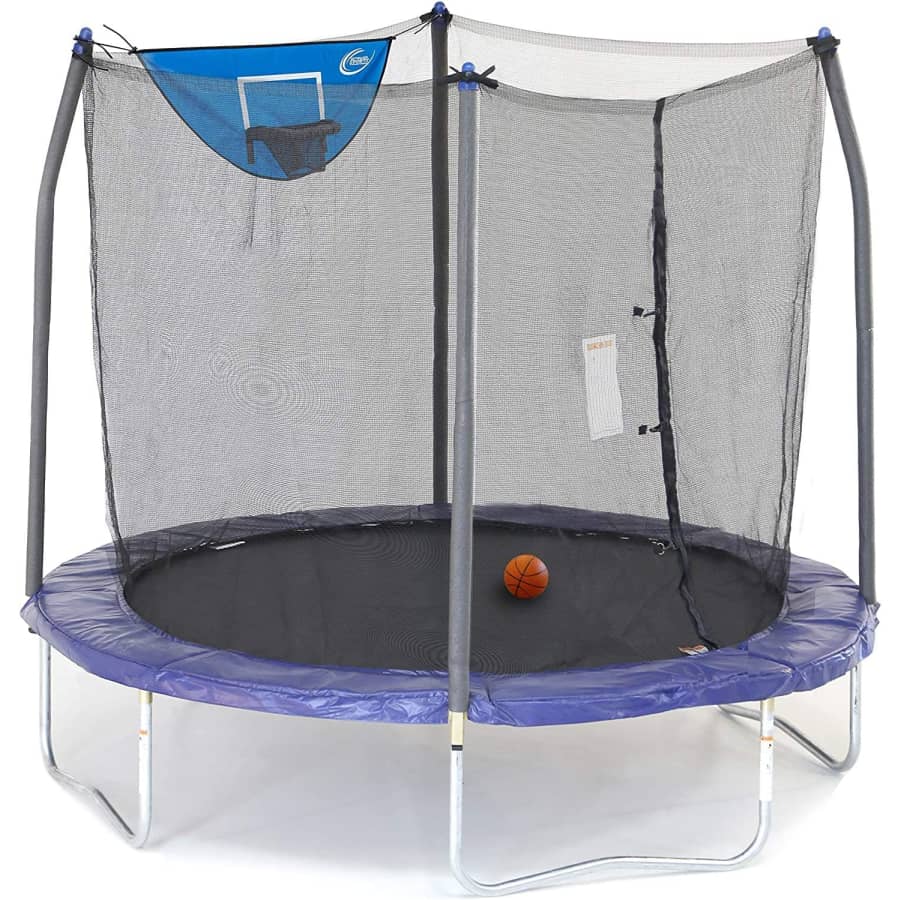Skywalker Trampoline 8-Foot Jump N' Dunk Trampoline with Enclosure Net for $170