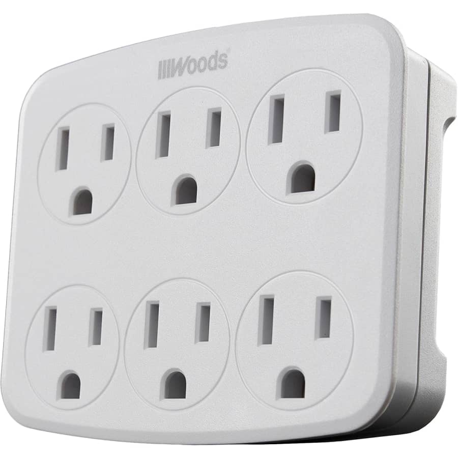 Woods 6-Outlet Wall Tap Adapter w/ Phone Cradle for $10 Woods 6-Outlet Wall Tap Adapter w/ Phone Cradle for $10