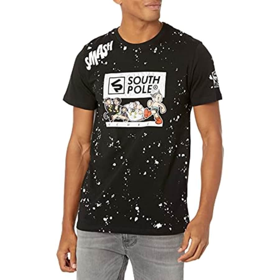Southpole Men's Astroboy Screen Print T-Shirt, Black Smash, Small for $13