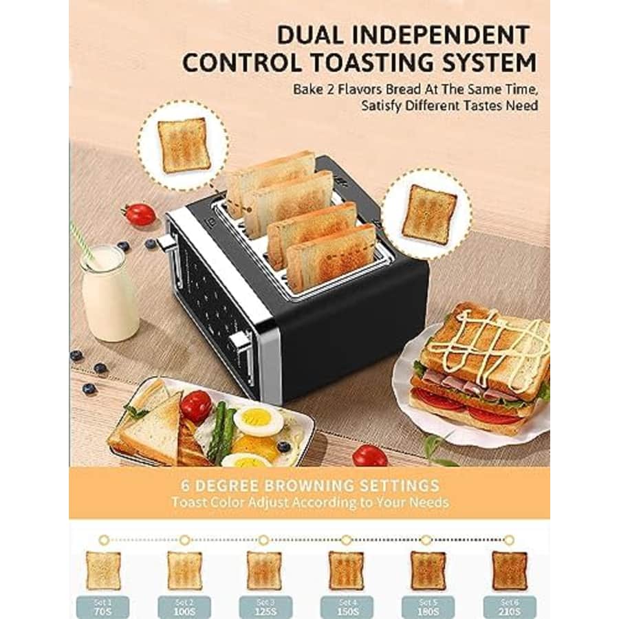 Gevi Toaster 4 Slice,Led Display Touchscreen Bagel Toaster with Dual Control Panels of for $60 Gevi Toaster 4 Slice,Led Display Touchscreen Bagel Toaster with Dual Control Panels of for $60