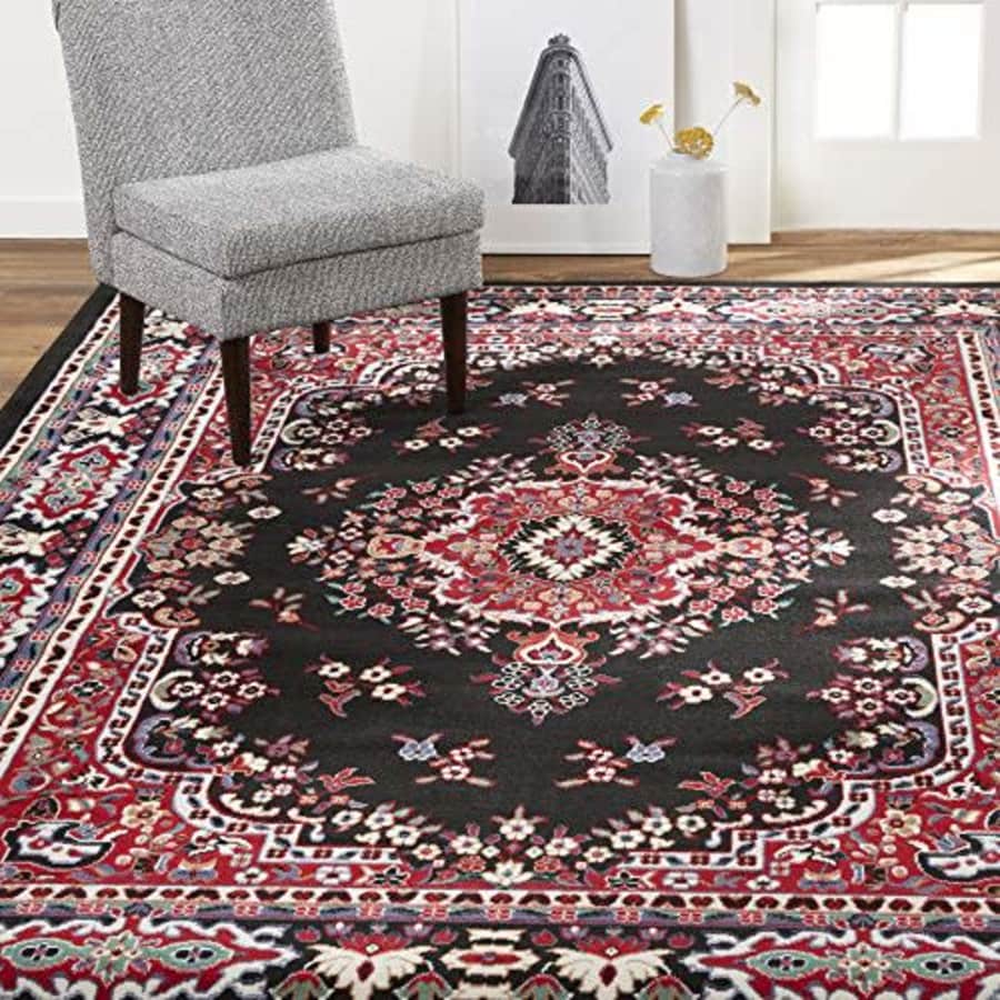 Home Dynamix Premium Sakarya Traditional Medallion Border Area Rug, Black, 7'8"x10'7" Rectangle for $115