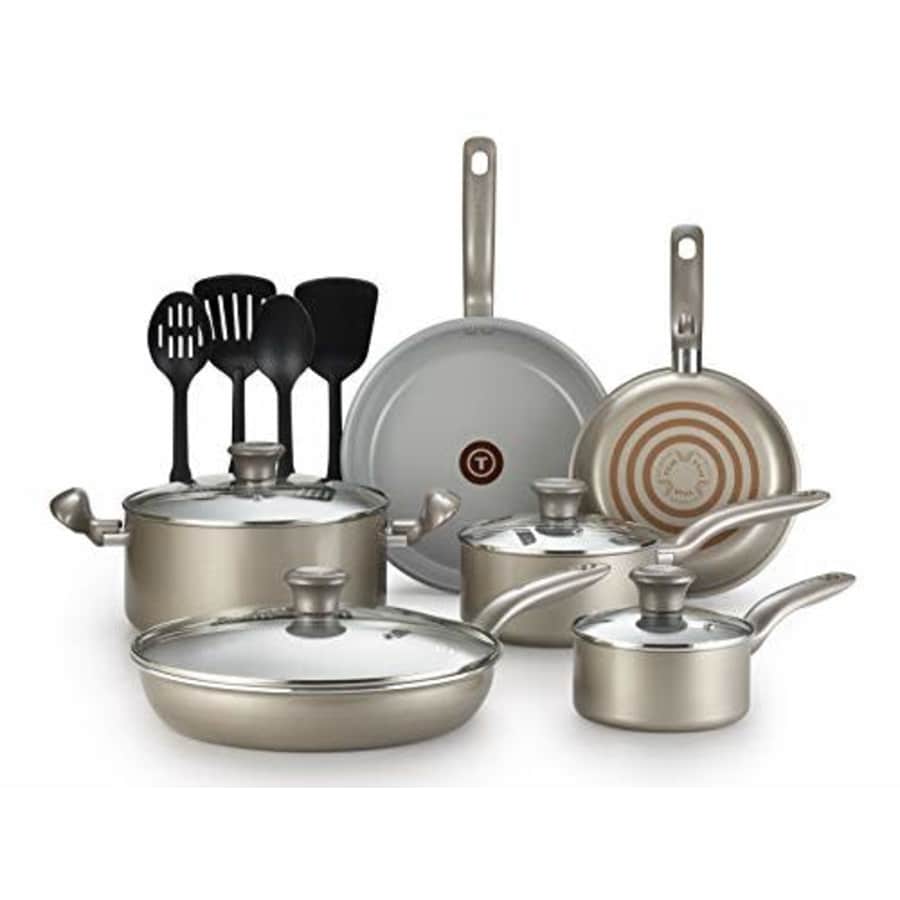T-Fal T-fal G919SE64 Initiatives Ceramic Nonstick Dishwasher Safe Toxic Free 14-Piece Cookware Set, Gold for $139 T-Fal T-fal G919SE64 Initiatives Ceramic Nonstick Dishwasher Safe Toxic Free 14-Piece Cookware Set, Gold for $139