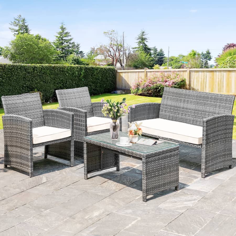 Walsunny 4-Piece Rattan Patio Conversation Set for $160