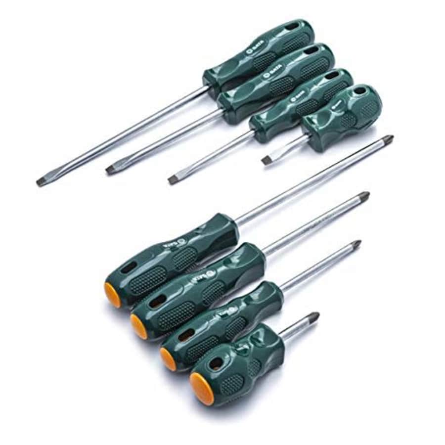 SATA 8-Piece Slotted and Phillips Screwdriver Set with Ergonomic Green Handles and a Durable for $25