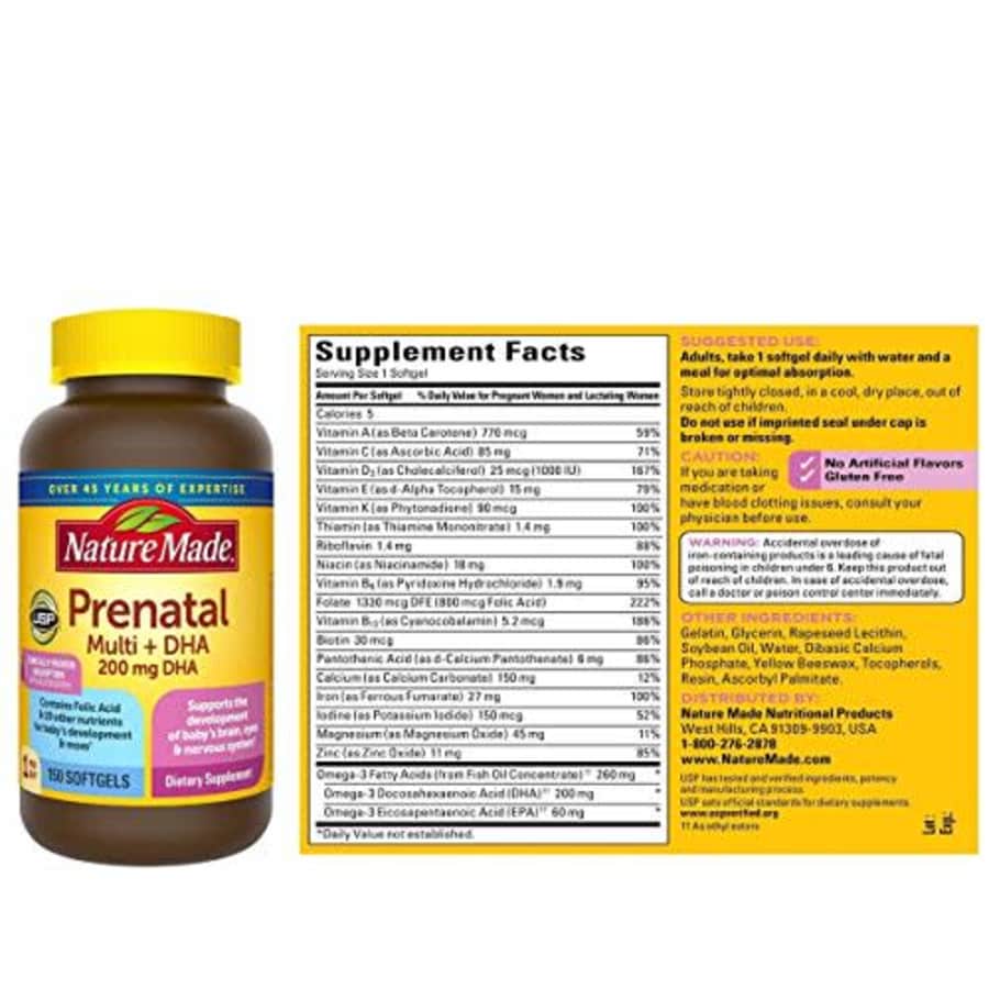 Nature Made Nature Made Prenatal + Dha 200 mg Dietary Supplement (Netcount 150 Soft Gels), 150Count for $27 Nature Made Nature Made Prenatal + Dha 200 mg Dietary Supplement (Netcount 150 Soft Gels), 150Count for $27