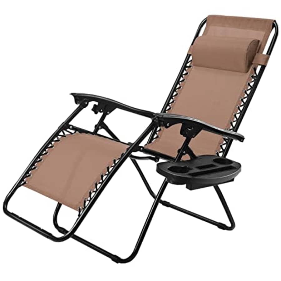Goplus Zero Gravity Chair, Adjustable Folding Reclining Lounge Chair with Pillow and Cup Holder, for $60