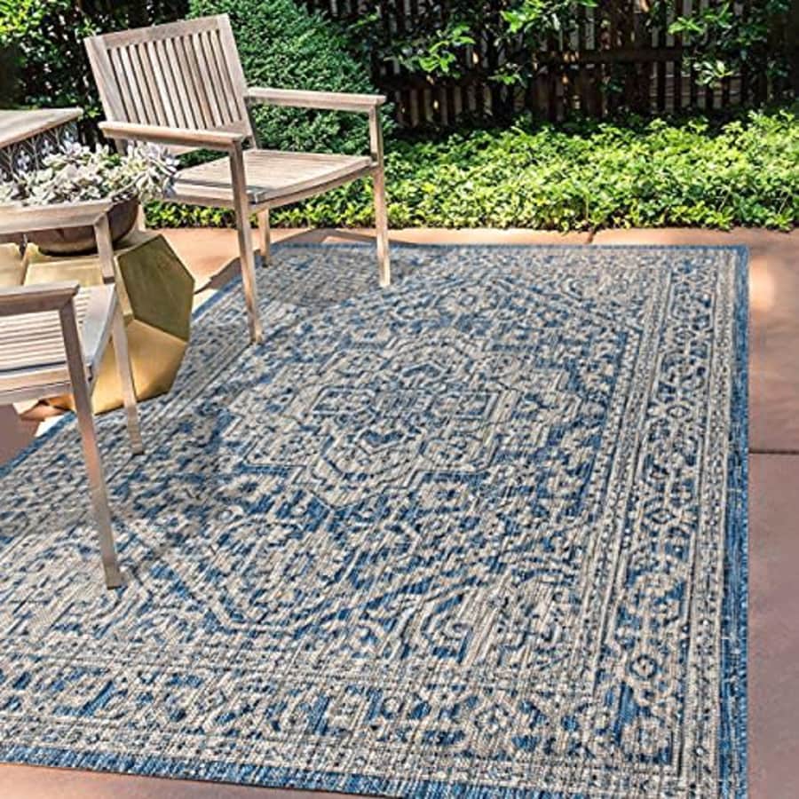 JONATHAN Y Sinjuri Medallion Textured Weave Indoor/Outdoor Navy/Gray 4 ft. x 6 ft. Area Rug, for $52 JONATHAN Y Sinjuri Medallion Textured Weave Indoor/Outdoor Navy/Gray 4 ft. x 6 ft. Area Rug, for $52
