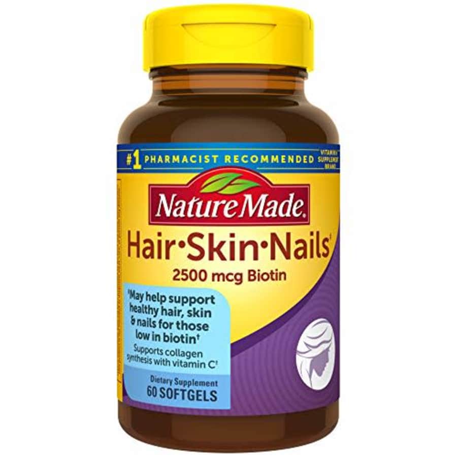 Nature Made Hair, Skin & Nails with 2500 mcg of Biotin Softgels, 60 Count for Supporting Healthy for $8 Nature Made Hair, Skin & Nails with 2500 mcg of Biotin Softgels, 60 Count for Supporting Healthy for $8