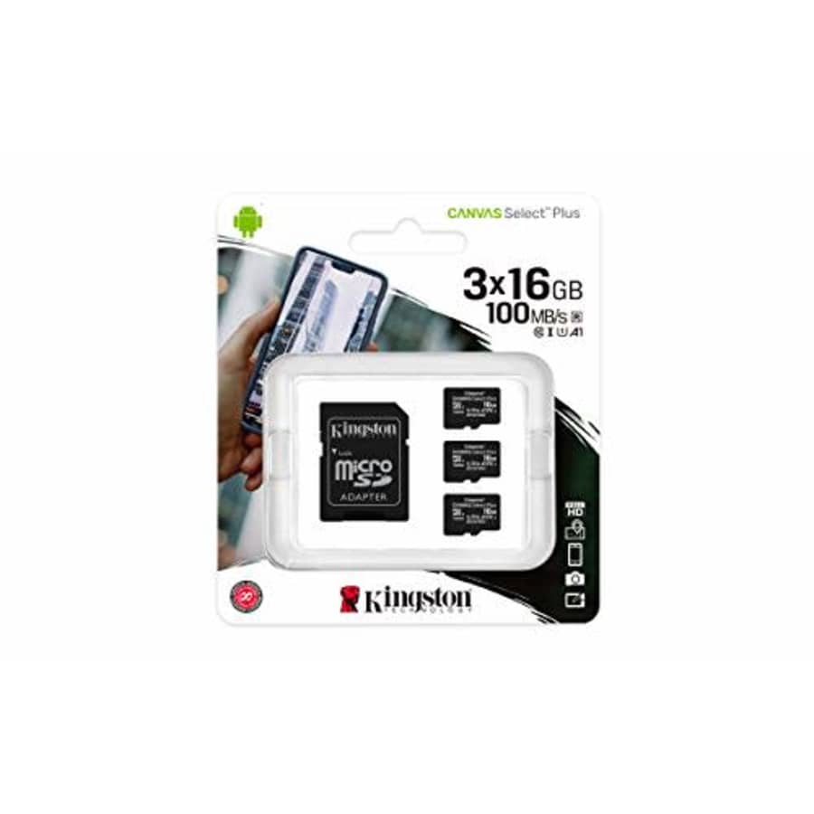 Kingston 16GB microSDHC Canvas Select Plus 100MB/s Read A1 Class 10 UHS-I 3-Pack Memory Card + for $20 Kingston 16GB microSDHC Canvas Select Plus 100MB/s Read A1 Class 10 UHS-I 3-Pack Memory Card + for $20