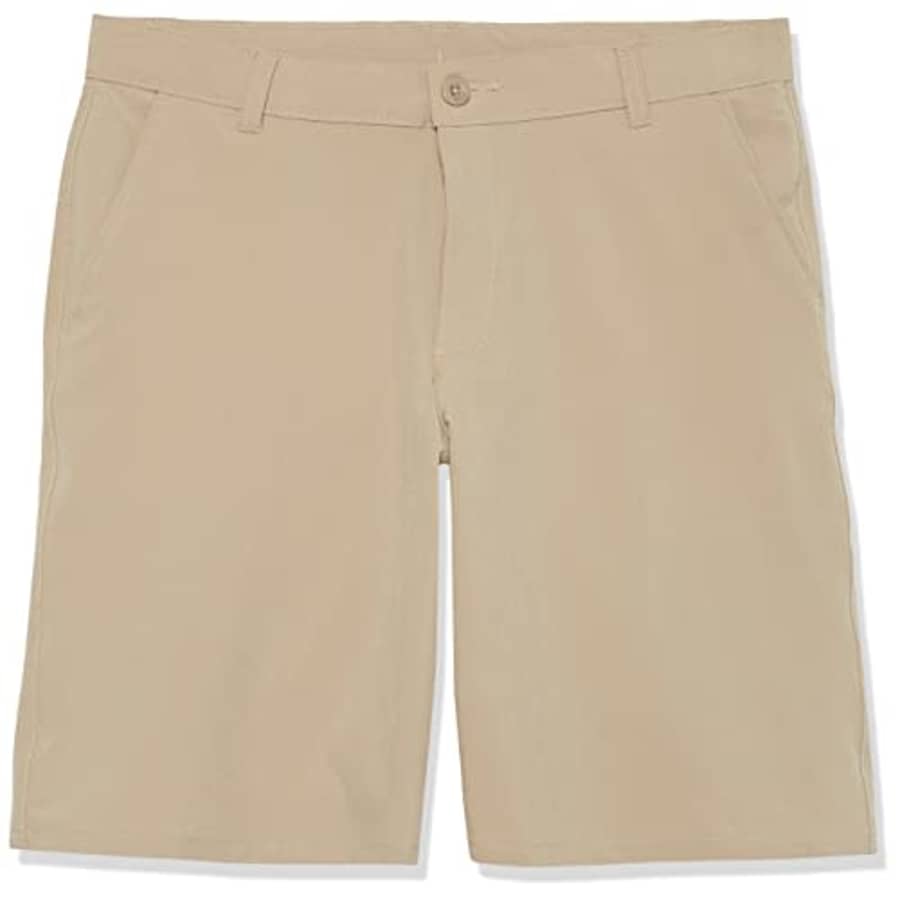 IZOD Boys' School Uniform Flat Front Khaki Shorts, Moisture Wicking Performance Fabric, Wrinkle & for $28