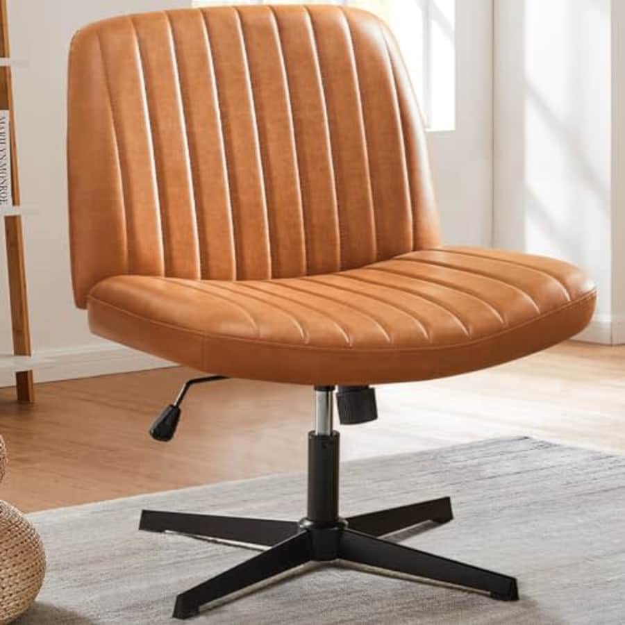 edx Criss Cross Chair,Armless Legged Office Desk Chair No Wheels, Leather Padded Wide Seat Modern for $50