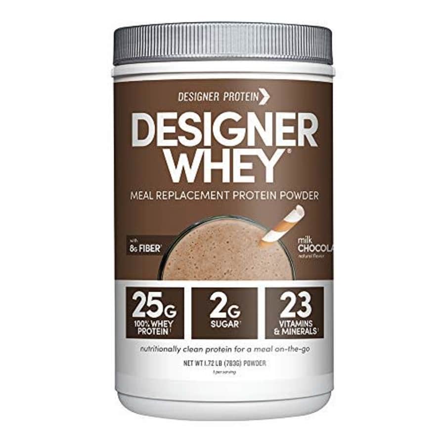 Designer Protein Designer Whey Protein Meal Powder, Milk Chocolate, 1.72 Pound, Non GMO, Made in the USA for $30 Designer Protein Designer Whey Protein Meal Powder, Milk Chocolate, 1.72 Pound, Non GMO, Made in the USA for $30