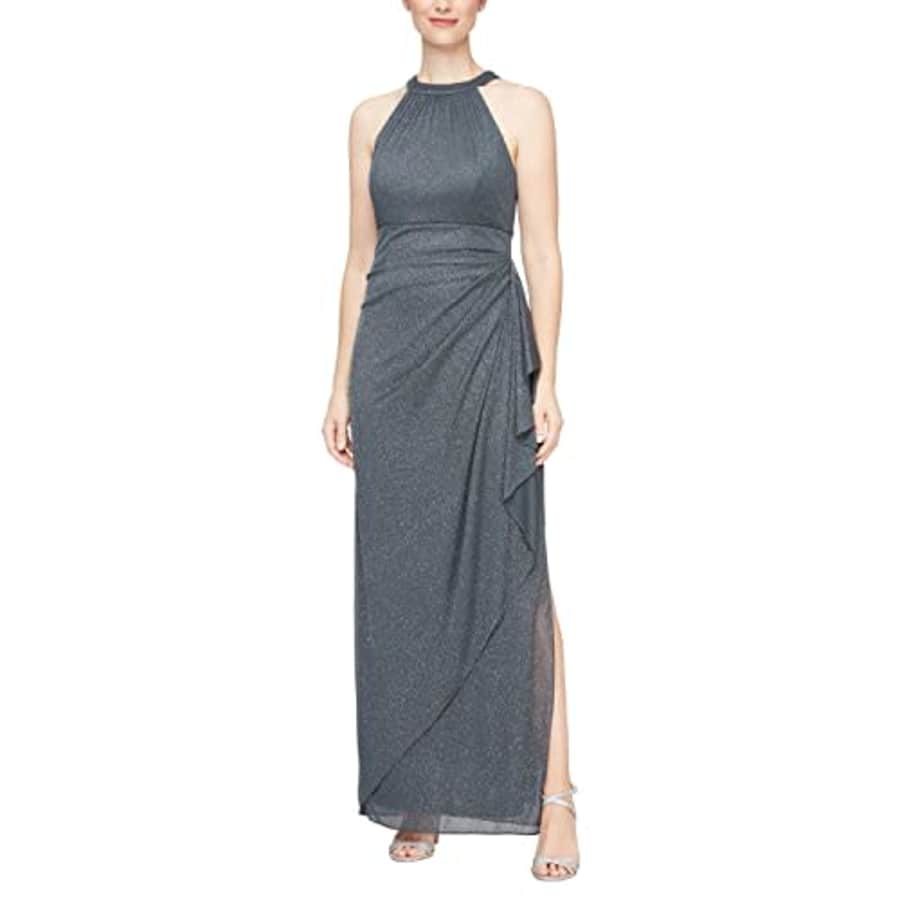 Alex Evenings Women's Long Mesh Halter Cascade Dress (Petite and Regular), Smoke Glitter, 12 for $189 Alex Evenings Women's Long Mesh Halter Cascade Dress (Petite and Regular), Smoke Glitter, 12 for $189