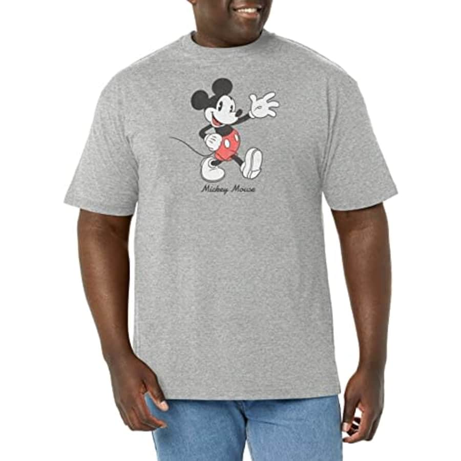 Disney Big & Tall Classic Mickey Men's Tops Short Sleeve Tee Shirt, Athletic Heather, Large Tall for $22