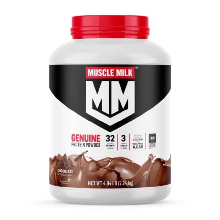 Muscle Milk Genuine Protein Powder, Chocolate, 4.94 Pound, 32 Servings, 32g Protein, 2g Sugar, for $59