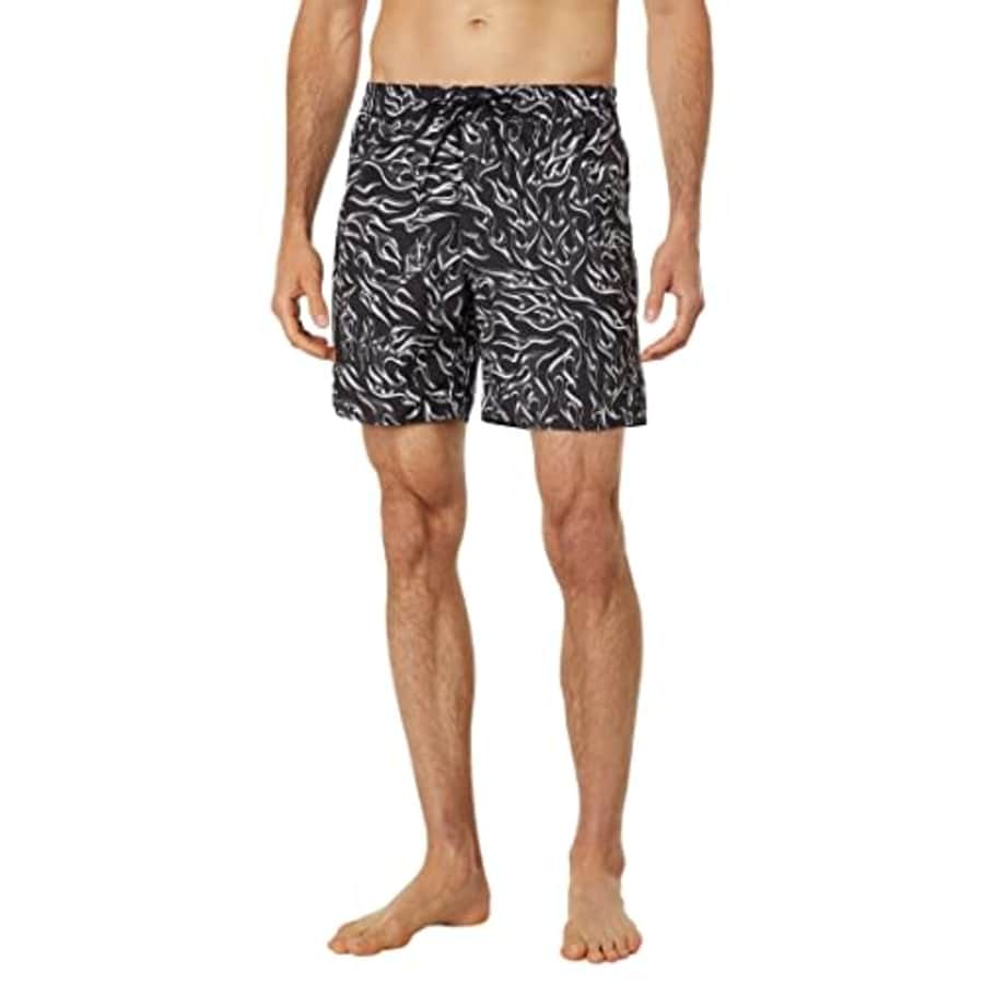 Volcom Men's Standard 17-Inch Elastic Waist Surf Swim Trunks, Poly Black White, Small for $40