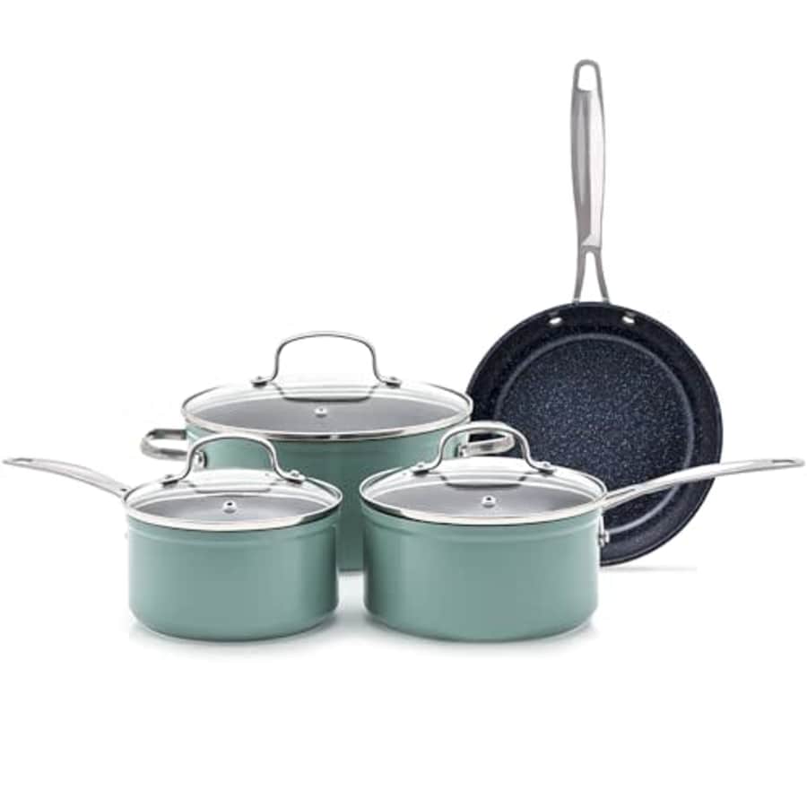 Nuwave 7pc Cookware Set Healthy Duralon Blue Ceramic Nonstick Coated, Diamond Infused for $116