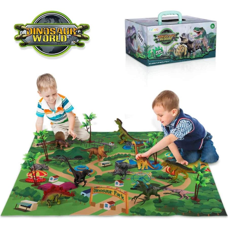 TEMI Dinosaur Toy Figure w/ Activity Play Mat and Trees for $16