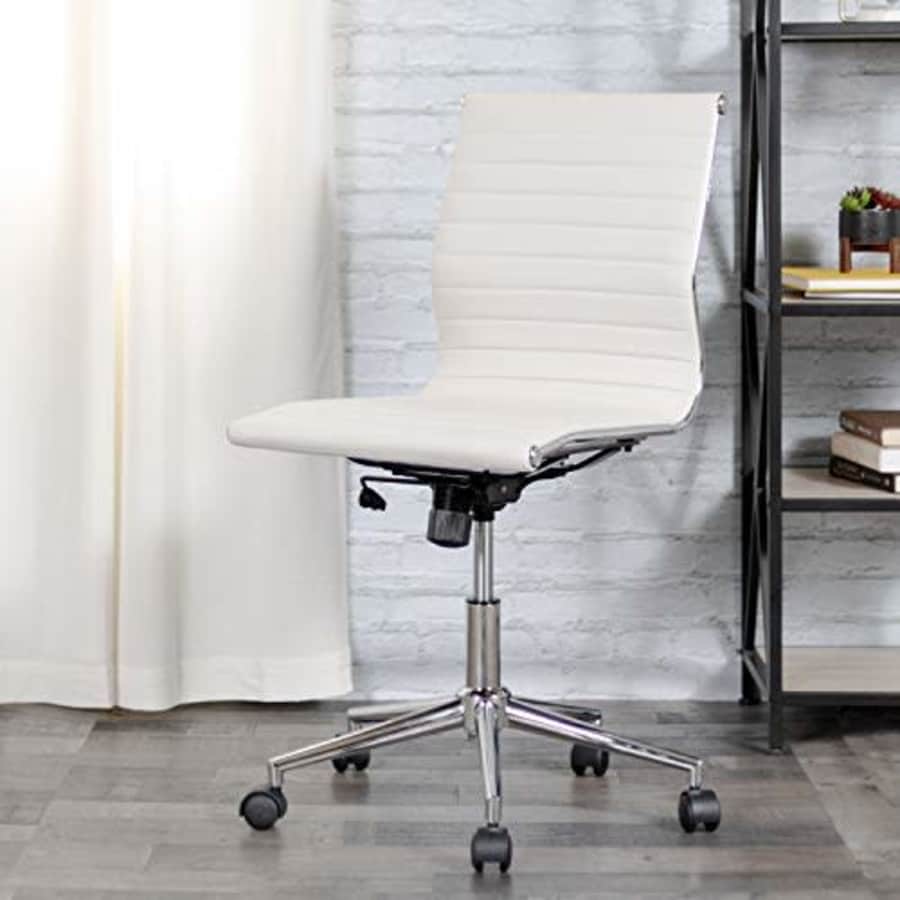 Flash Furniture Mid-Back Armless White Ribbed LeatherSoft Swivel Conference Office Chair for $137 Flash Furniture Mid-Back Armless White Ribbed LeatherSoft Swivel Conference Office Chair for $137
