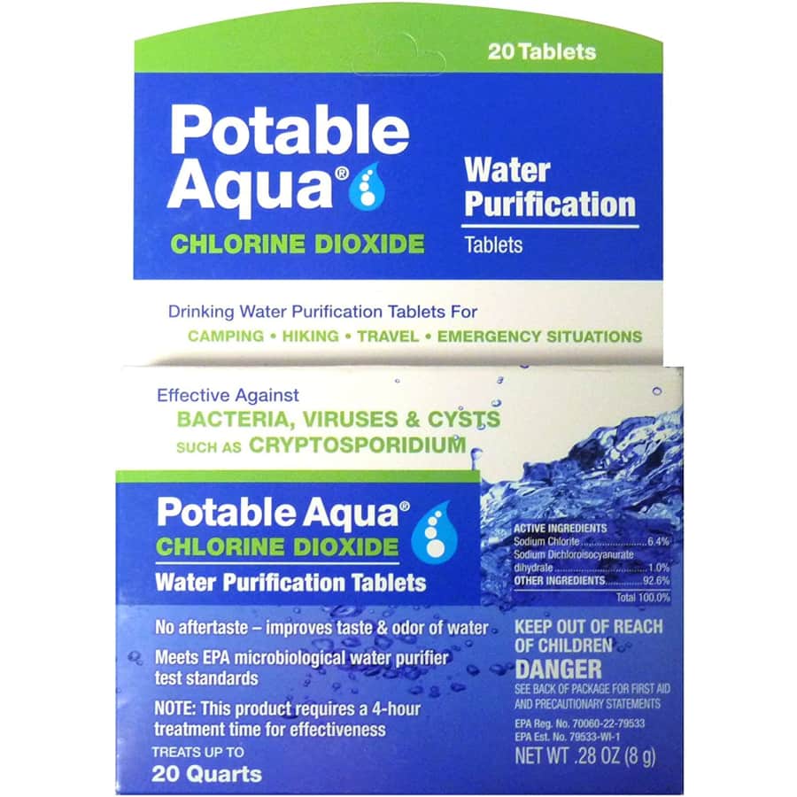 Potable Aqua Chlorine Dioxide Water Purification Tablet 20-Pack for $10 Potable Aqua Chlorine Dioxide Water Purification Tablet 20-Pack for $10