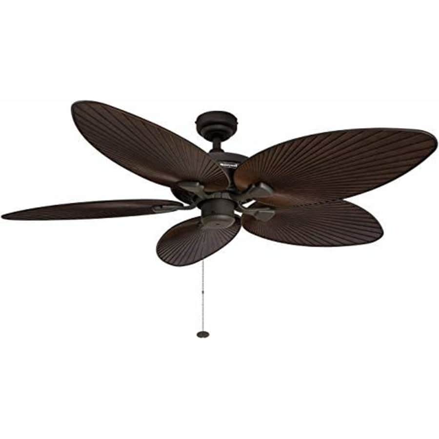 Honeywell Palm Island 52-Inch Tropical Ceiling Fan, Five Palm Leaf Blades, Indoor/Outdoor, Damp for $90 Honeywell Palm Island 52-Inch Tropical Ceiling Fan, Five Palm Leaf Blades, Indoor/Outdoor, Damp for $90