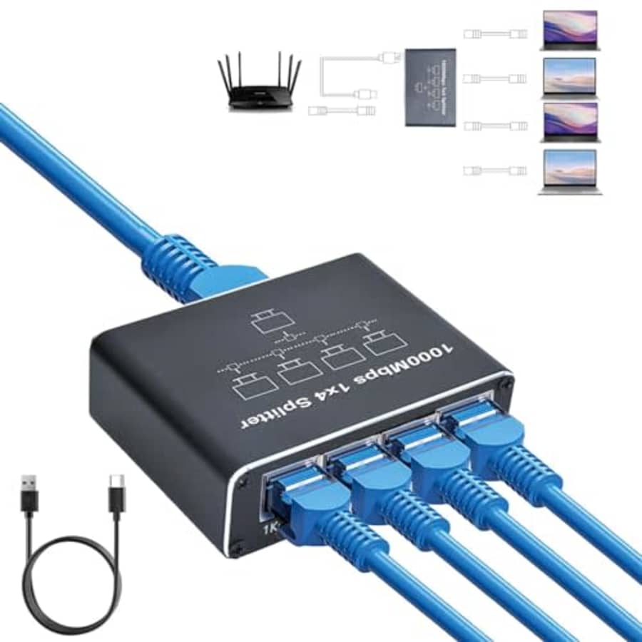 4-Port Gigabit Ethernet Splitter: $12.90 4-Port Gigabit Ethernet Splitter: $12.90