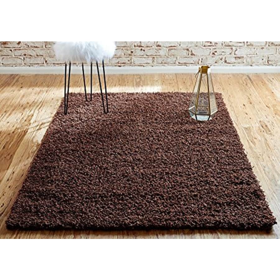 Unique Loom Solo Solid Shag Collection Modern Plush Chocolate Brown Area Rug (4' 0 x 6' 0) for $35