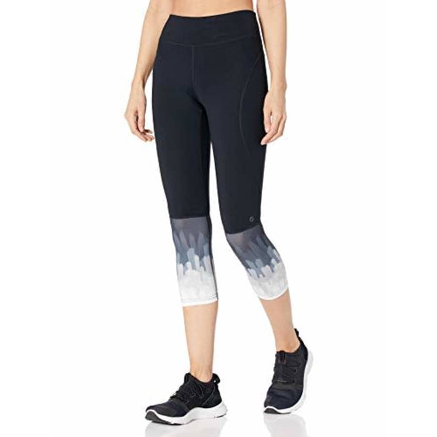 SHAPE activewear Women's Capri, Black/Feathers Print, M for $38