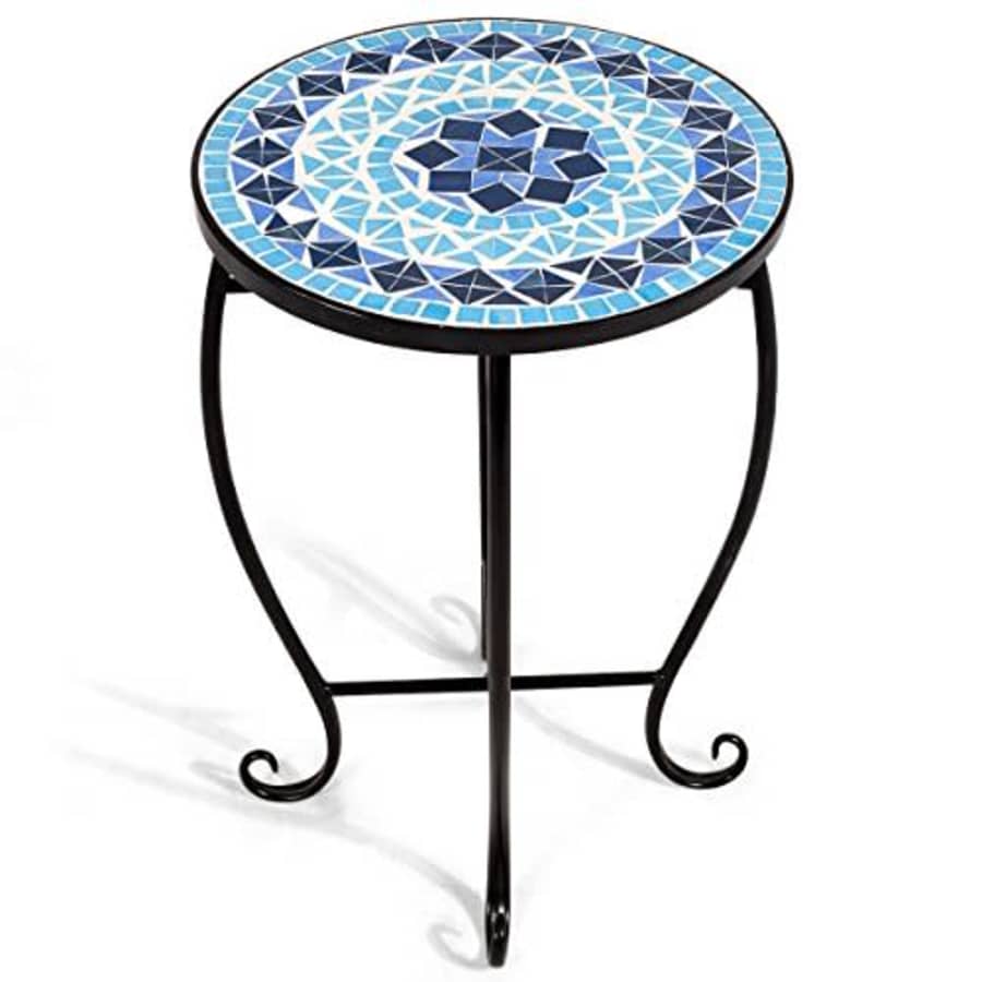 Giantex Mosaic Round Side Accent Table Patio Plant Stand Porch Beach Theme Balcony Back Deck Pool for $45