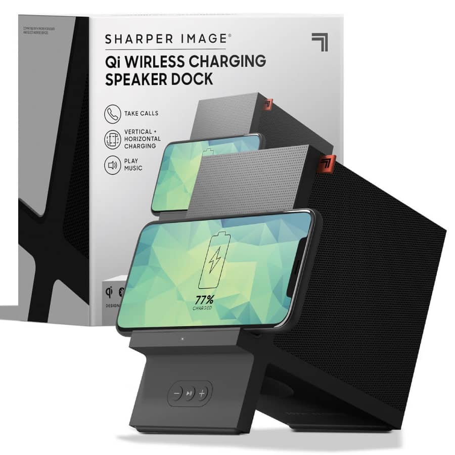 Sharper Image Wireless Charging Stand w/ Bluetooth Speaker for $40