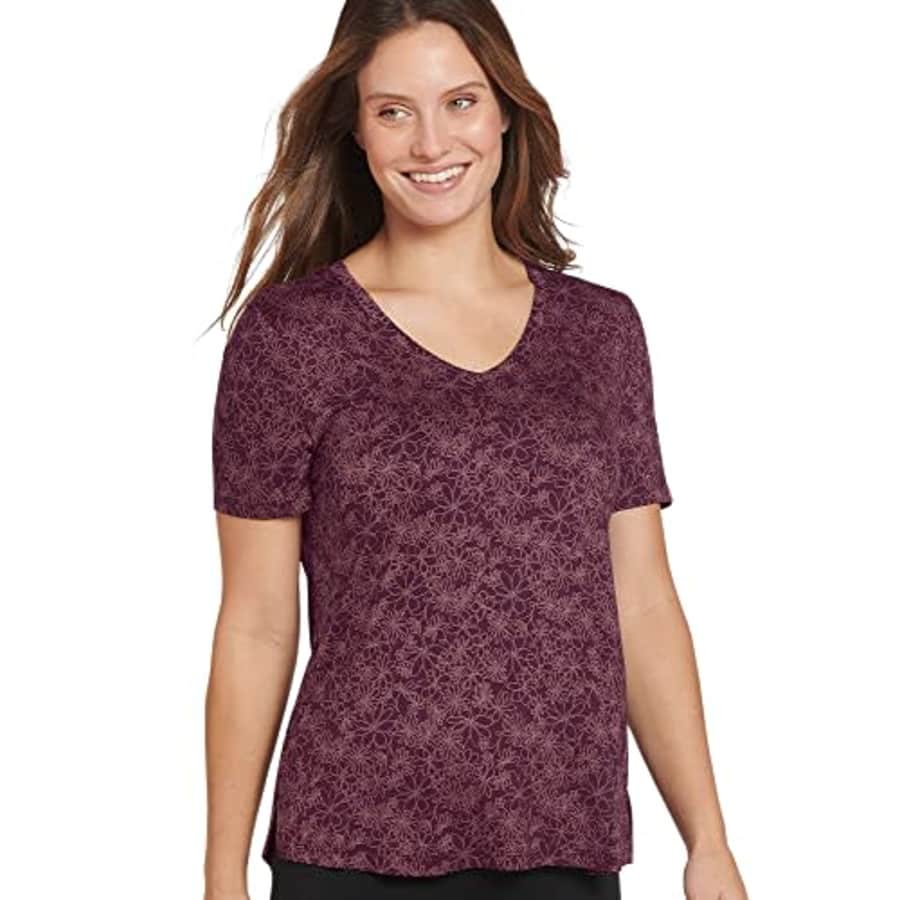 Jockey Women's Activewear Stretch Knit V-Neck Tee with Side Slits, Deepest Burgundy Scribble for $15 Jockey Women's Activewear Stretch Knit V-Neck Tee with Side Slits, Deepest Burgundy Scribble for $15