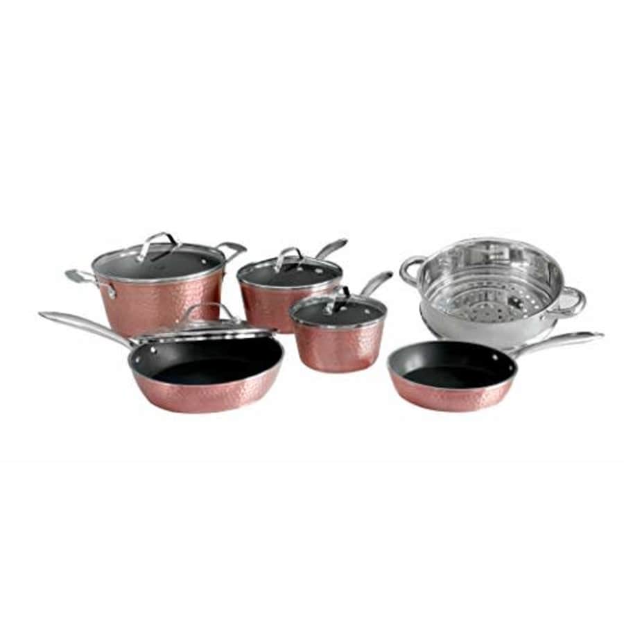 OrGREENiC Rose Hammered Cookware Collection - 10 Piece Set with Lids - Non-Stick Ceramic for Even for $102
