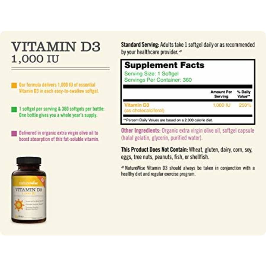 NatureWise Vitamin D3 1,000 IU (1 Year Supply) for Healthy Muscle Function, Bone Health, and Immune for $12