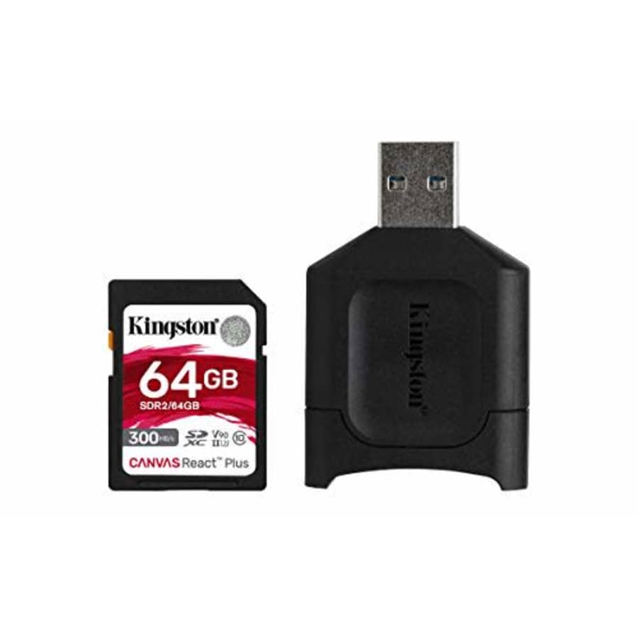 Kingston 64GB SDXC Canvas React Plus 300MB/s Read UHS-II, C10, U3, V90 Memory-Card (MLPR2/64GB) for $60