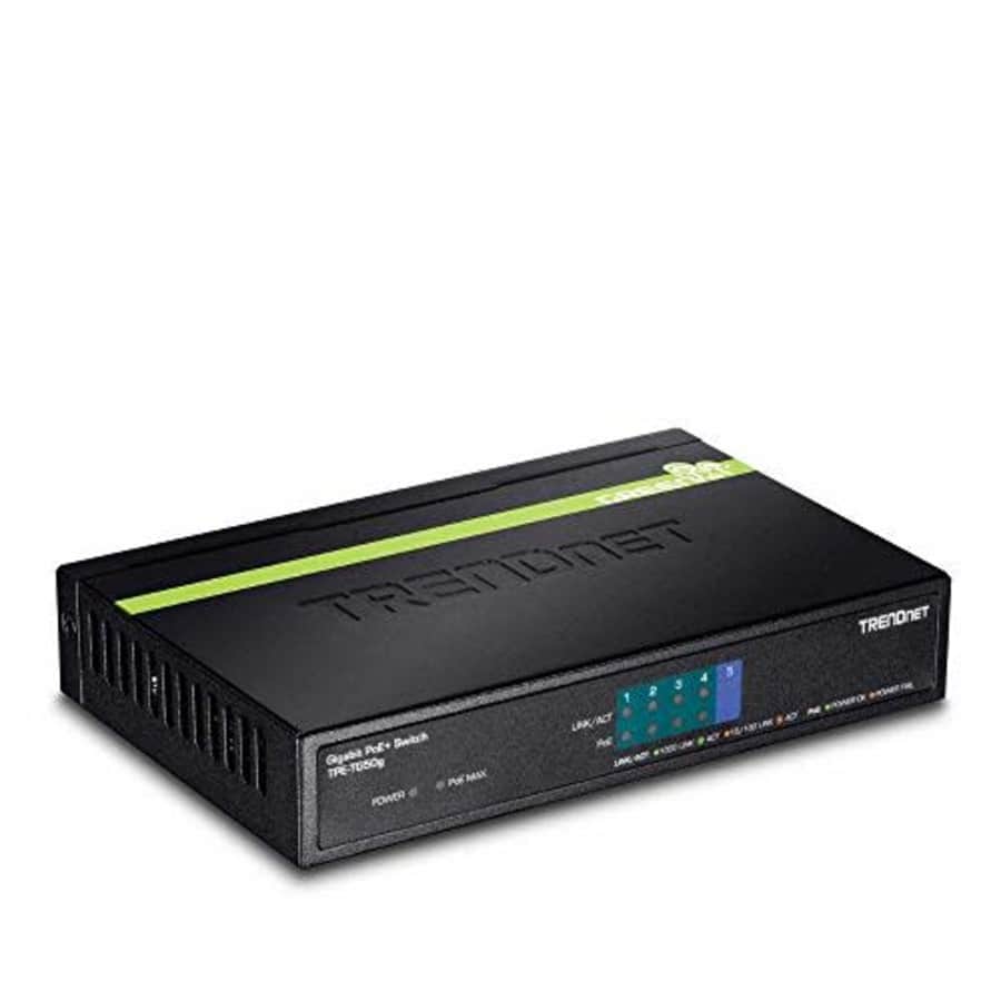 TRENDnet 5-Port Gigabit PoE+ Switch, TPE-TG50g, 31 W PoE Budget, 10 Gbps Switching Capacity, Plug & for $109 TRENDnet 5-Port Gigabit PoE+ Switch, TPE-TG50g, 31 W PoE Budget, 10 Gbps Switching Capacity, Plug & for $109