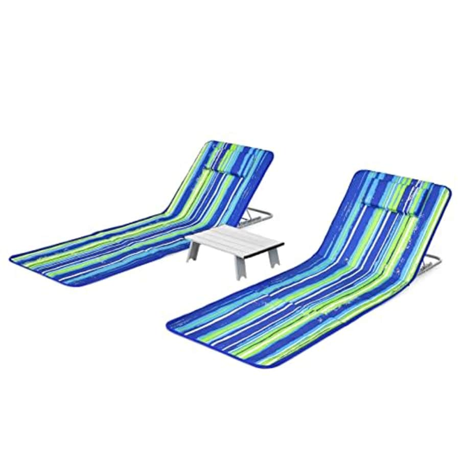 Giantex Beach Chairs for Adults 2 Pack Set with Side Table, Folding Lounge Chairs, 5 Position for $66