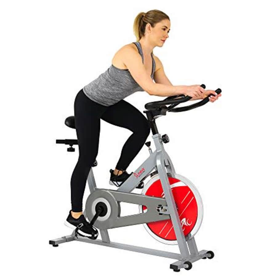 Sunny Health & Fitness SF-B1001S Indoor Cycling Bike, Silver for $218 Sunny Health & Fitness SF-B1001S Indoor Cycling Bike, Silver for $218