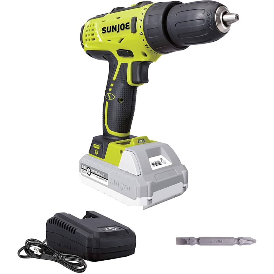 Sun Joe 24V iON+ Cordless Drill Driver Kit for $38 Sun Joe 24V iON+ Cordless Drill Driver Kit for $38