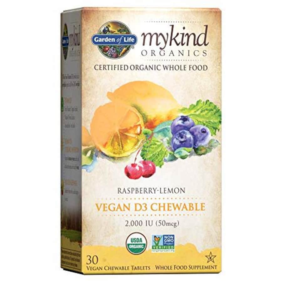 Garden of Life Organic Vitamin D - mykind Organics Vegan D3 Chewable - Raspberry Lemon, 2,000 IU for $16 Garden of Life Organic Vitamin D - mykind Organics Vegan D3 Chewable - Raspberry Lemon, 2,000 IU for $16