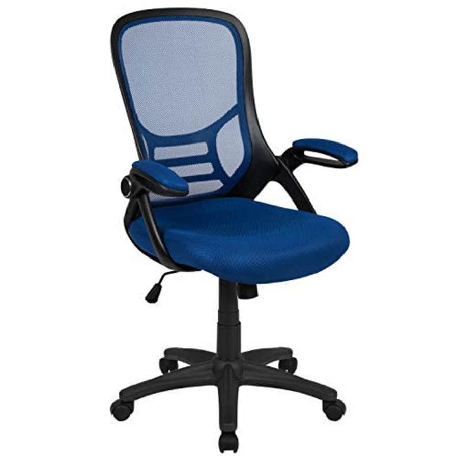 Flash Furniture High Back Blue Mesh Ergonomic Swivel Office Chair with Black Frame and Flip-up Arms for $100 Flash Furniture High Back Blue Mesh Ergonomic Swivel Office Chair with Black Frame and Flip-up Arms for $100