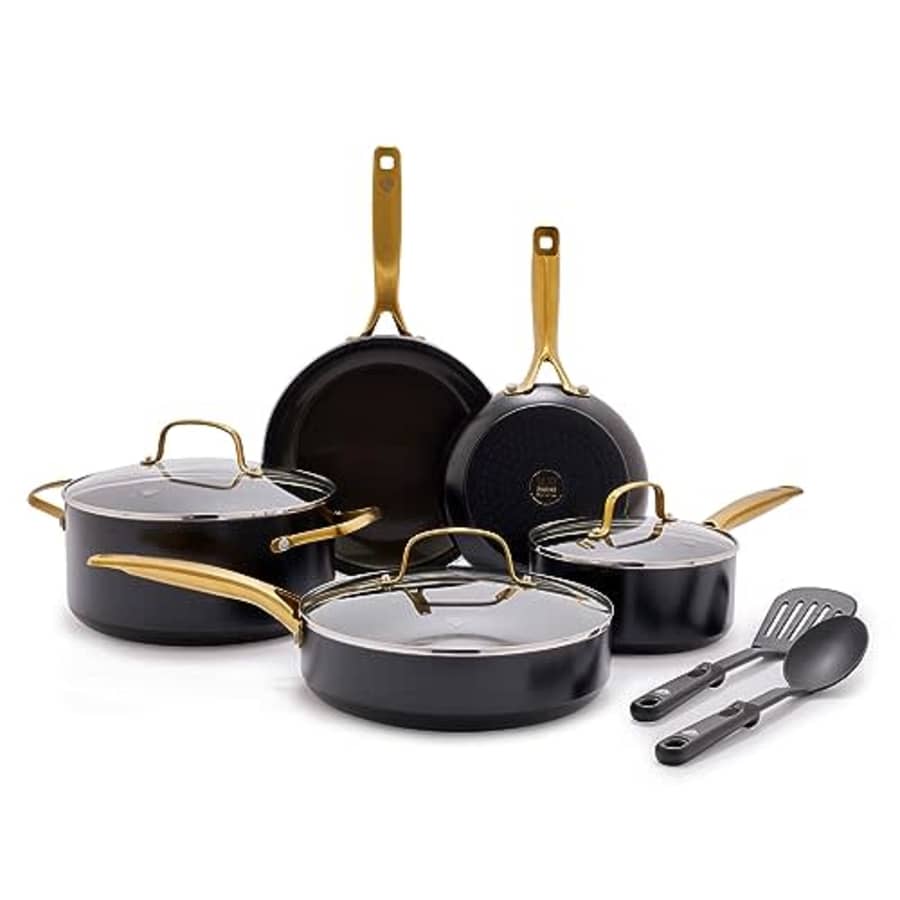 Blue Diamond Gold 10 Piece Cookware Set, Ceramic Nonstick, PFOA- Free, Induction Suitable, for $120