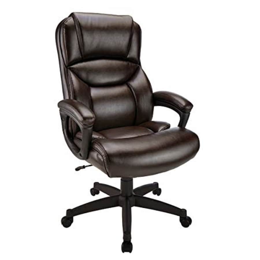 Realspace Fennington Bonded Leather High-Back Chair, Brown/Black for $100
