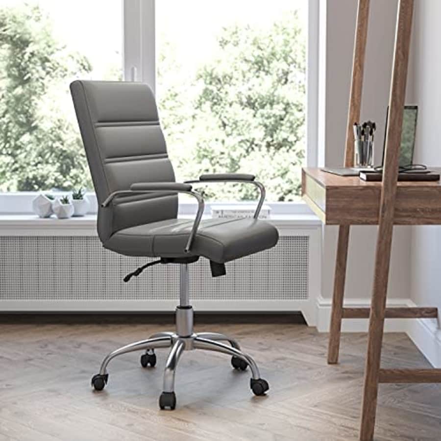 Flash Furniture Mid-Back Desk Chair - Gray LeatherSoft Executive Swivel Office Chair with Chrome for $130
