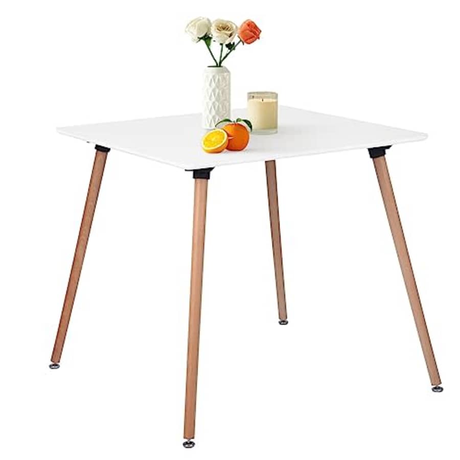 FurnitureR Modern 31.5 Inch Square Dining Table for 2-4 People, Functional White Table with Solid Wood Legs for $105