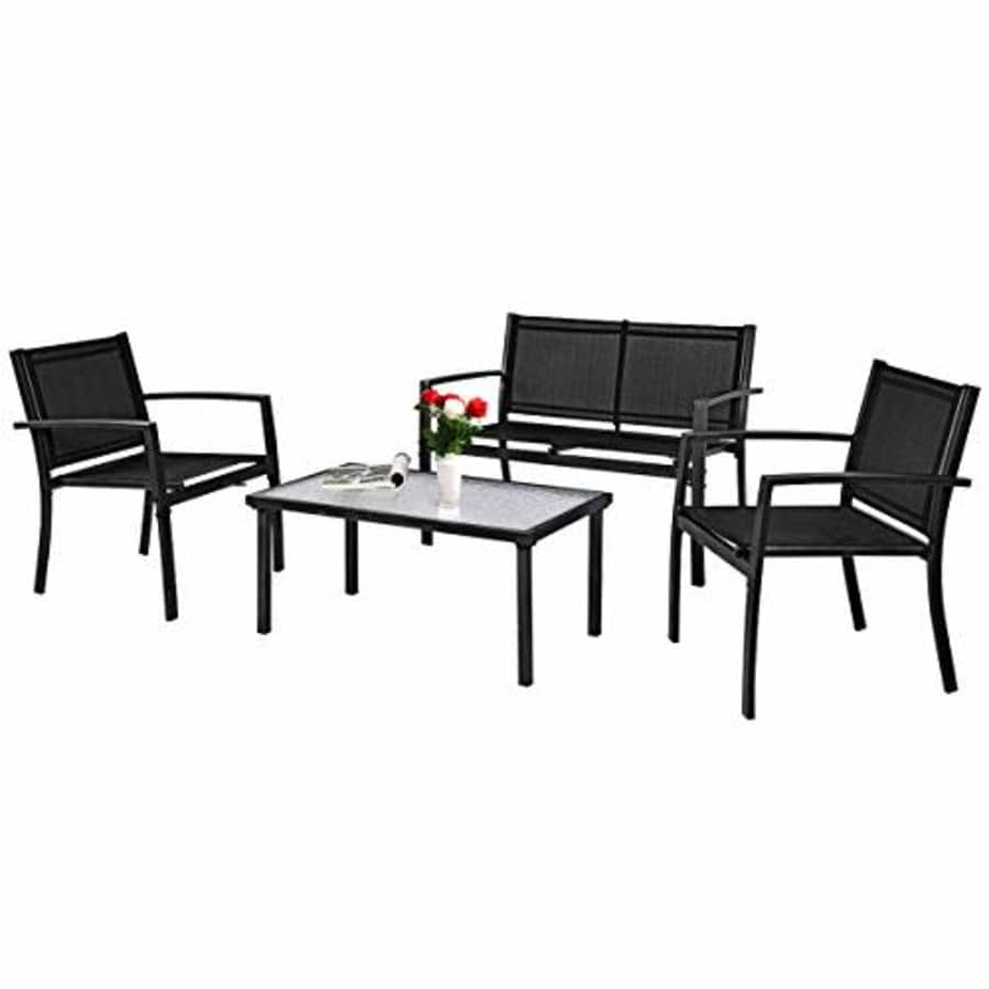 Tangkula Patio Furniture Set 4 PCS, Tempered Glass Coffee Table & Loveseat for Backyard Lawn Pool for $170 Tangkula Patio Furniture Set 4 PCS, Tempered Glass Coffee Table & Loveseat for Backyard Lawn Pool for $170