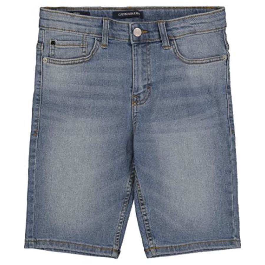 Calvin Klein Boys' Stretch Denim Short, S21 Logo Light Indigo, 4 for $17