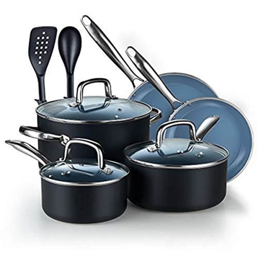 Cook N Home Ceramic Coating cookware Set, 10-Piece, Grey for $89 Cook N Home Ceramic Coating cookware Set, 10-Piece, Grey for $89