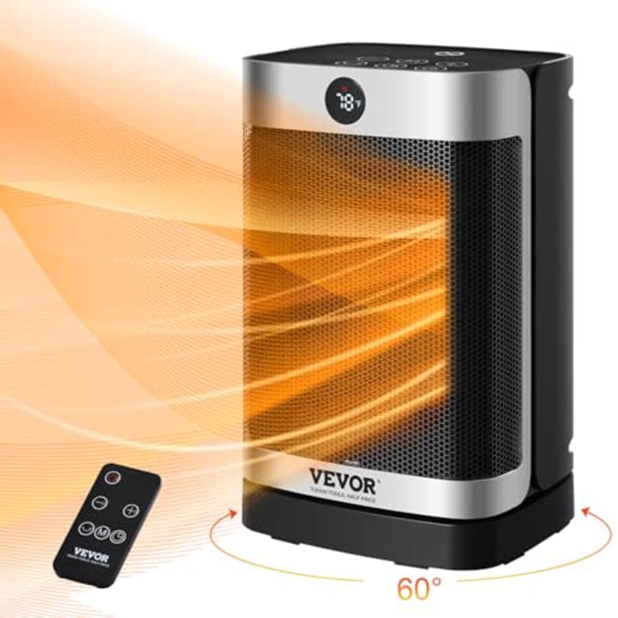 VEVOR Electric Space Heater with Thermostat Fast Quiet Ceramic Heater, Remote Control, 12h Timer, for $19