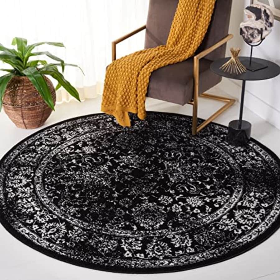 SAFAVIEH Adirondack Collection 6' Round Black/Ivory ADR109Z Oriental Distressed Non-Shedding Area for $67